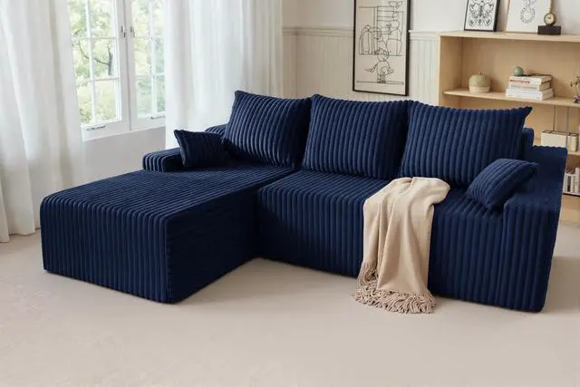 Alt view image 3 of 7 - 94'' Cloud Sectional Couch, Boneless Sofa with Deep Seat, Modular Comfy L-Shape Couch with Chaise for Living Room Bedroom, No Assembly Required(Blue,Left Facing Chaise)