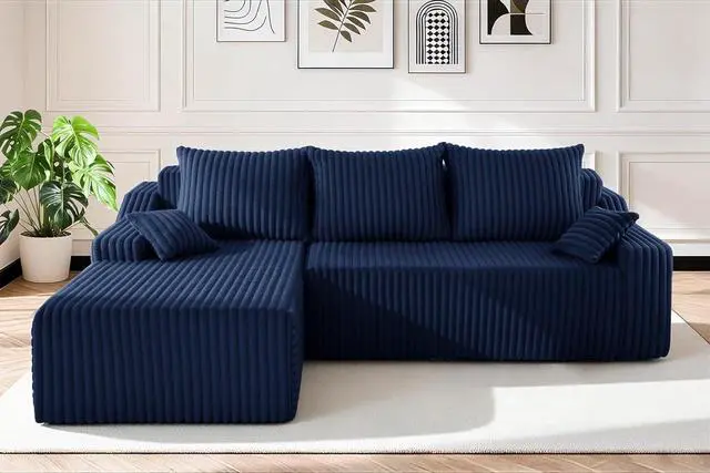 Main image of 94'' Cloud Sectional Couch, Boneless Sofa with Deep Seat, Modular Comfy L-Shape Couch with Chaise for Living Room Bedroom, No Assembly Required(Blue,Left Facing Chaise)