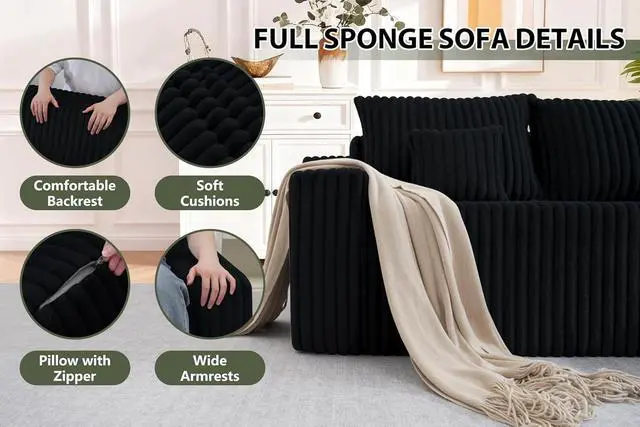 Alt view image 7 of 7 - 94'' Cloud Sectional Couch, Boneless Sofa with Deep Seat, Modular Comfy L-Shape Couch with Chaise for Living Room Bedroom, No Assembly Required(Black,Right Facing Chaise)