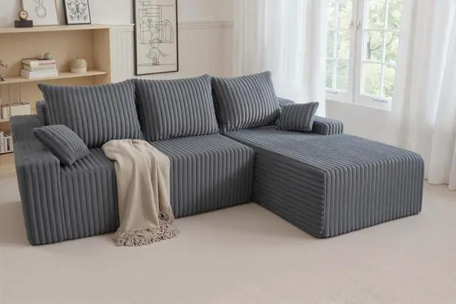 Alt view image 3 of 7 - 94'' Cloud Sectional Couch, Boneless Sofa with Deep Seat, Modular Comfy L-Shape Couch with Chaise for Living Room Bedroom, No Assembly Required(Grey,Right Facing Chaise)