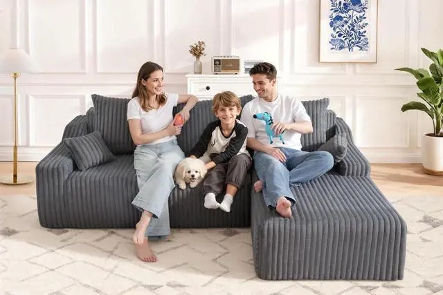 Alt view image 5 of 7 - 94'' Cloud Sectional Couch, Boneless Sofa with Deep Seat, Modular Comfy L-Shape Couch with Chaise for Living Room Bedroom, No Assembly Required(Grey,Right Facing Chaise)