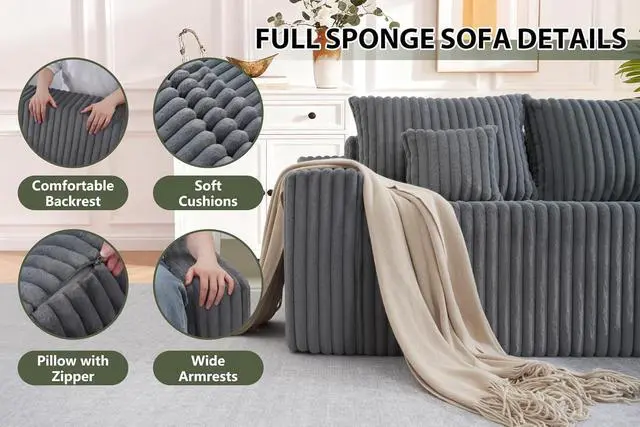 Alt view image 7 of 7 - 94'' Cloud Sectional Couch, Boneless Sofa with Deep Seat, Modular Comfy L-Shape Couch with Chaise for Living Room Bedroom, No Assembly Required(Grey,Right Facing Chaise)