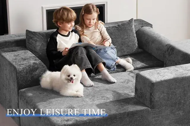 Alt view image 4 of 7 - 105" L-Shape Modular Sectional Sofa Couch for Living Room,No Assembly Required,Modular Comfy Sofa with Deep Seat for Living Room Bedroom,Luxury Distressed Velvet(Right,Grey)