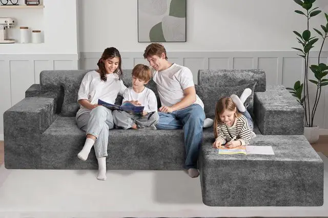 Alt view image 6 of 7 - 105" L-Shape Modular Sectional Sofa Couch for Living Room,No Assembly Required,Modular Comfy Sofa with Deep Seat for Living Room Bedroom,Luxury Distressed Velvet(Right,Grey)