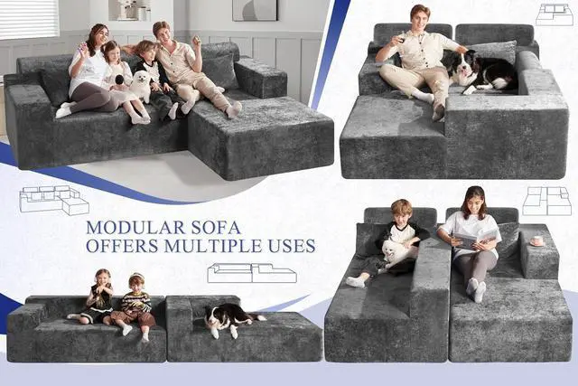 Alt view image 7 of 7 - 105" L-Shape Modular Sectional Sofa Couch for Living Room,No Assembly Required,Modular Comfy Sofa with Deep Seat for Living Room Bedroom,Luxury Distressed Velvet(Right,Grey)