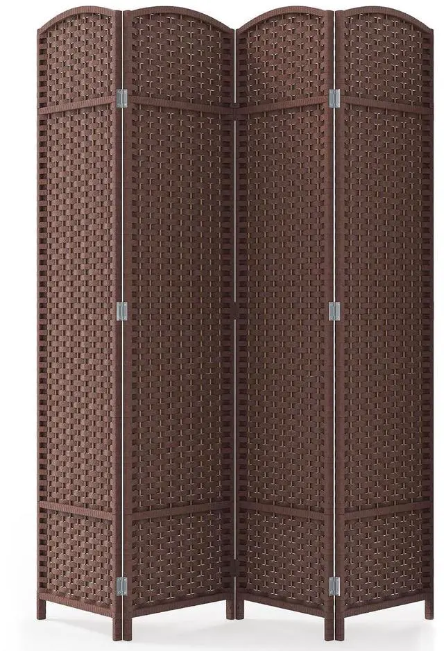 Main image of Outdoor Privacy Screen 4-Panel Folding Room Divider Space Partition | 67"H 64"W fade-resistant PP yarn pine wood frame,freestanding, foldable, indoor balcony patio deck garden privacy partition