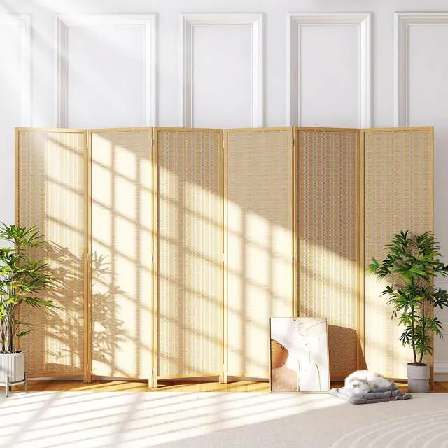 Main image of Bamboo Room Divider, 6-Panel Folding Privacy Screen, 6 ft. Tall | Woven bamboo panels, Japanese style, freestanding partition wall, No assembly, bedroom, office, Space Separator,70.9"H119"W