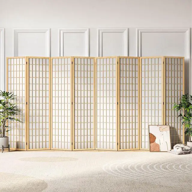 Main image of 6ft Japanese Room Divider Wall, 8-Panel Shoji Privacy Screen 138" W | paper-look, wood frame, light filtering, double-way hinges, for living room, apartment, bedroom, studio, office, 70.9"H 138"W