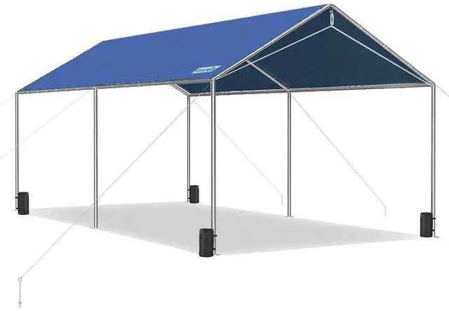 Main image of 10x20 ft Heavy Duty Car Canopy Galvanized Frame Carport Outdoor Party Tent Boat Shelter with 3 Reinforced Steel Cables - Blue