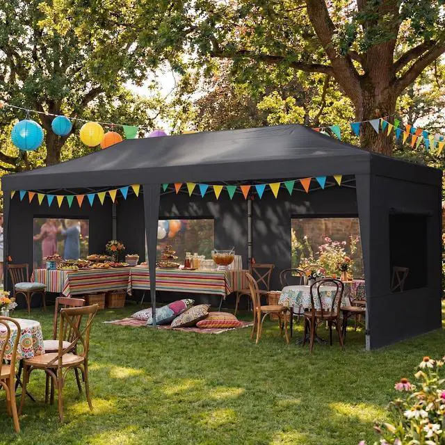 Main image of 10x20 Pop up Canopy Tent with Mesh Sidewalls | Easy Up Instant Shelter, Ideal for Backyard Party, Wedding, Outdoor Events, Commercial Vendor with Roller Bag