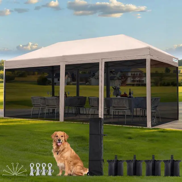 Main image of 10'x20' Pop up Screened Canopy Tent with Mosquito Netting | Portable Easy up Outdoor Screen House Shelter for Patio, Camping and Picnic, Includes Wheeled Carry Bag