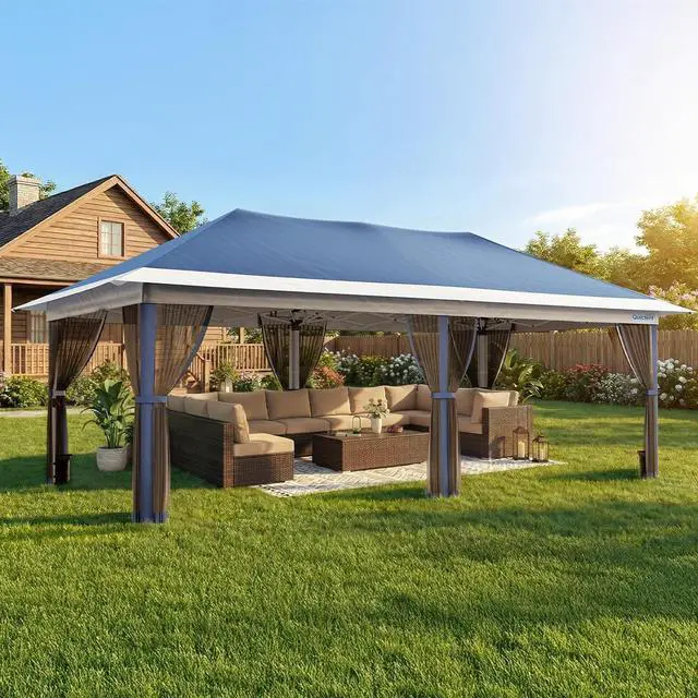 Main image of 10x20FT Pop Up Gazebo Canopy Tent with Netting | One-Person Instant Setup, Portable Canopy Shelter with Screen and Extra Shade for Backyard, Patio & Party