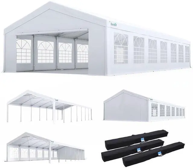 Main image of 20x50 Heavy Duty Party Tent Outdoor Canopy with Storage Bags | Upgraded Top Reinforcement, Steel Cable Guy Lines, 1.5" Galvanized Frame, 160g PE Canopy, Removable Sidewalls & Zipper Doors