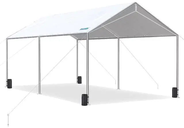 Main image of 10x20 ft Heavy Duty Car Canopy Galvanized Frame Carport Outdoor Party Tent Boat Shelter with 3 Reinforced Steel Cables - White