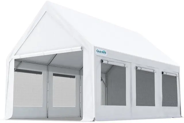Main image of Heavy Duty 10x20 ft Carport Canopy with High Peak and Ventilation Window Sidewalls, Storage Shed for RV/Truck/Boat Outdoor Party Tent for Wedding - White