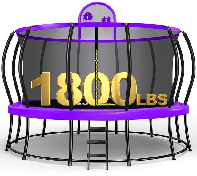 Main image of Zupapa 1800LBS Capacity No-Gap Design 16 15 14 12FT Trampoline with Safety Enclosure Net and Non-Slip Ladder 10-Year Quality Assurance Perfect for Kids Family Outdoor Backyard Fun