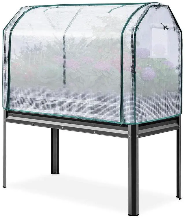 Main image of KING BIRD Large Raised Garden Bed with Large & Cover 48×24×56 in | Galvanized Elevated Planter Box with Legs for Backyard, Patio, Balcony, 700lb Capacity, Dark Grey