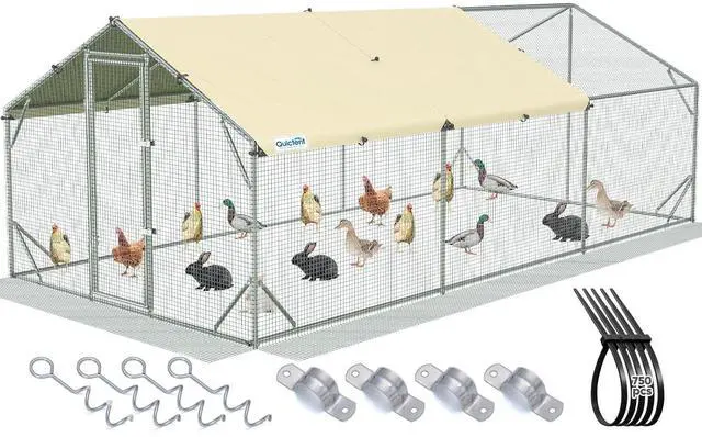 Main image of 18x9x6.6ft Large Metal Chicken Coop Run with Side Hardware Cloth | Elite Series Walk-in Outdoor Poultry Cage Heavy Duty Predator Proof Hen Duck Rabbit Farm Pen House, Waterproof Anti-UV Cover