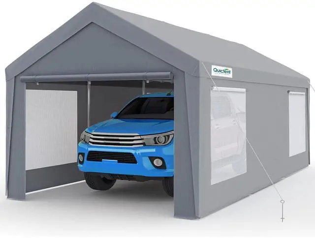 Main image of 12x20 FT Heavy Duty Upgraded Carport, Reinforced Galvanized Outdoor Garage Canopy Tent with Roll-up Ventilated Windows & Sidewalls, Weatherproof Shelter for Car, Boat, RV - Gray