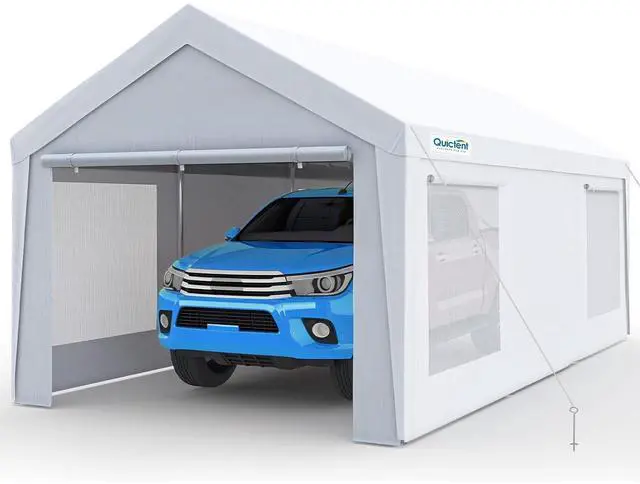 Main image of 12x20 FT Heavy Duty Upgraded Carport, Reinforced Galvanized Outdoor Garage Canopy Tent with Roll-up Ventilated Windows & Sidewalls, Weatherproof Shelter for Car, Boat, RV - White