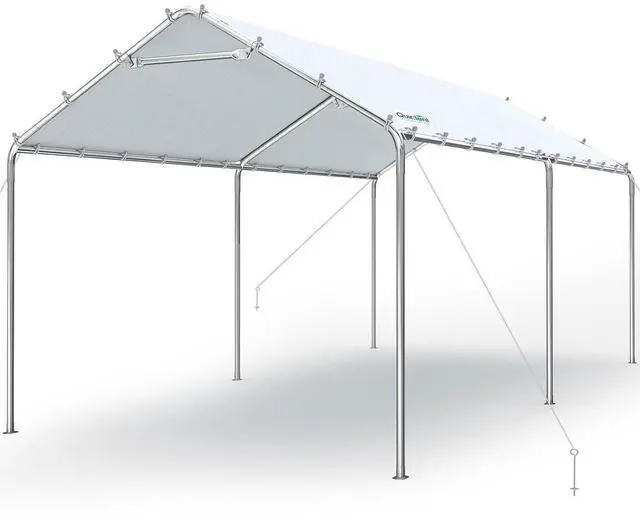 Main image of 10x20 ft Heavy Duty Carport Canopy Galvanized Car Tent Outdoor Garage Boat Shelter with Reinforced Structure, No Sidewall - White