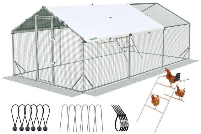 Main image of Advanced 18x9 ft Metal Chicken Coop Run with Climbing Ladder | Large Walk-in Outdoor Poultry Cage Heavy Duty Predator Proof Hen Duck Rabbit Farm Pen House, Waterproof Anti-UV Cover