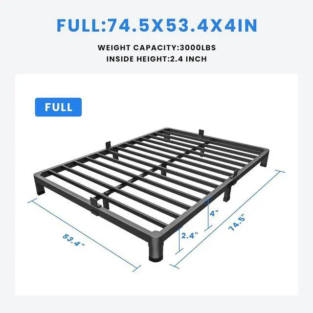 Alt view image 3 of 7 - MAF 4 Inch Full Size Metal Platform Bed Frame with Round Corner Legs | Mattress Slide Stopper, 3000 LBS Heavy Duty Steel Slats Support, Noise Free, No Box Spring Needed, Easy Assembly, Anti-Slip