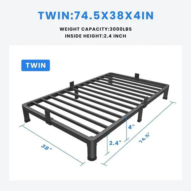 Alt view image 3 of 7 - MAF 4 Inch Twin Metal Platform Bed Frame with Round Corner Legs | Mattress Slide Stopper, 3000 LBS Heavy Duty Steel Slats Support, Noise Free, No Box Spring Needed, Easy Assembly, Anti-Slip