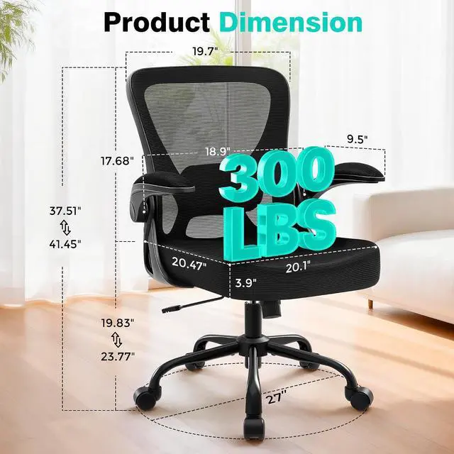 Alt view image 2 of 7 - AreShark Office Chair - Ergonomic Breathable Mesh Desk Chair with Adjustable Lumbar Support and Flip-up Armrests - Executive High Back Rolling Swivel Comfortable Computer Gaming Chair for Home Office