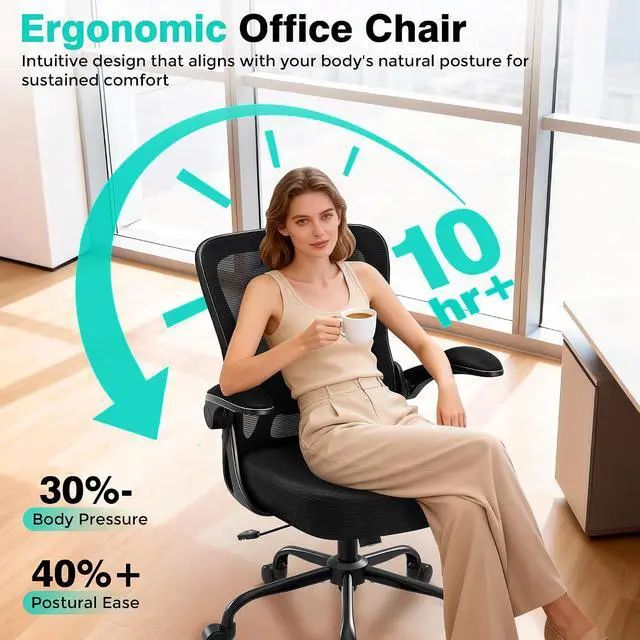 Alt view image 5 of 7 - AreShark Office Chair - Ergonomic Breathable Mesh Desk Chair with Adjustable Lumbar Support and Flip-up Armrests - Executive High Back Rolling Swivel Comfortable Computer Gaming Chair for Home Office