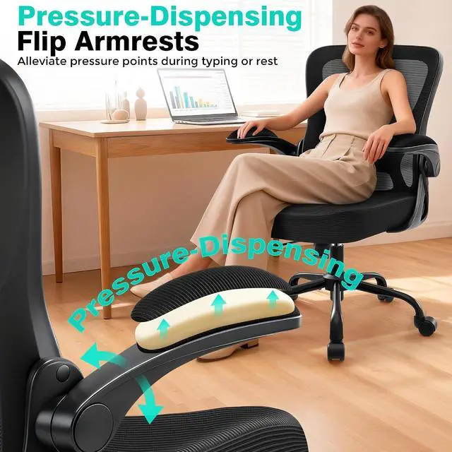 Alt view image 7 of 7 - AreShark Office Chair - Ergonomic Breathable Mesh Desk Chair with Adjustable Lumbar Support and Flip-up Armrests - Executive High Back Rolling Swivel Comfortable Computer Gaming Chair for Home Office