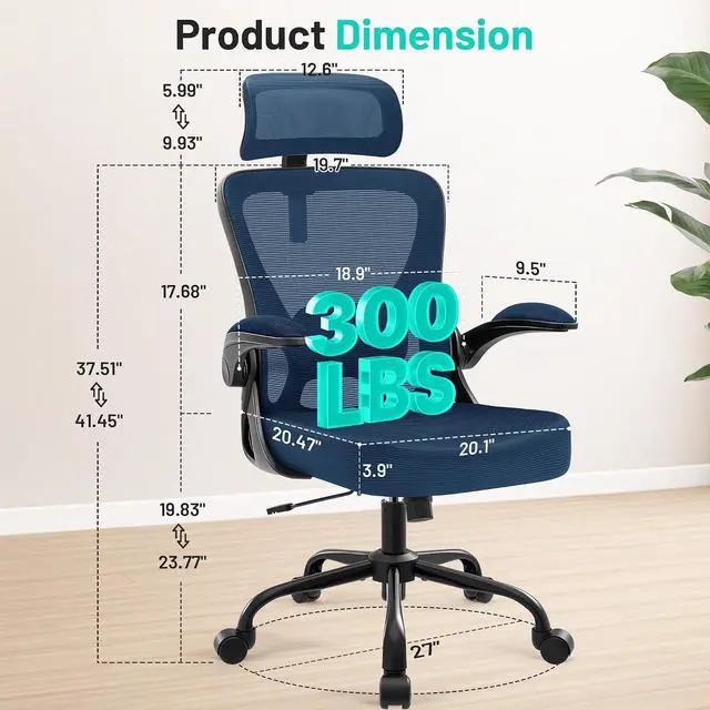 Alt view image 2 of 7 - AreShark Office Chair - Ergonomic Desk Chair Breathable Mesh Chair with 2D Headrest & Adjustable Lumbar Support - Executive High Back Rolling Swivel Computer Gaming Chair with Wheels Flip-up Armrests