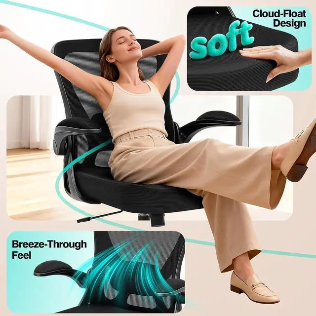 Alt view image 6 of 7 - AreShark Office Chair - Ergonomic Breathable Mesh Desk Chair with Adjustable Lumbar Support and Flip-up Armrests - Executive High Back Rolling Swivel Comfortable Computer Gaming Chair for Home Office