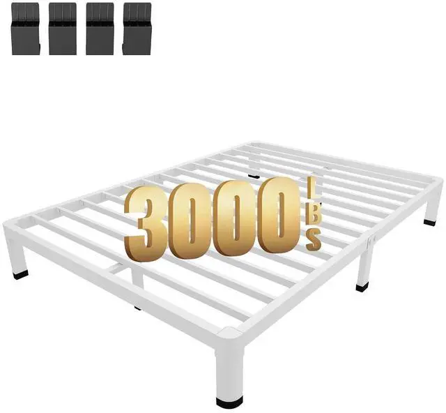 Main image of MAF 7 Inch Full Size Metal Platform Bed Frame White with Round Corner Legs | Mattress Slide Stopper, 3000 LBS Heavy Duty Steel Slats Support, Noise Free, No Box Spring Needed, Easy Assembly, Anti-Slip