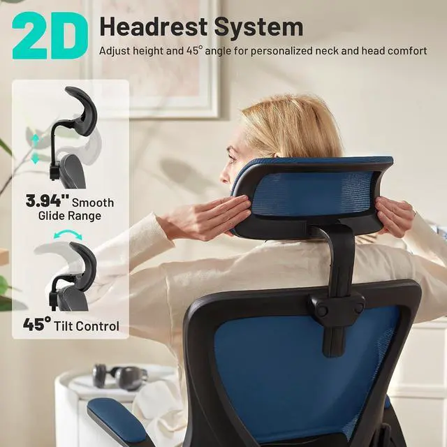 Alt view image 4 of 7 - AreShark Office Chair - Ergonomic Desk Chair Breathable Mesh Chair with 2D Headrest & Adjustable Lumbar Support - Executive High Back Rolling Swivel Computer Gaming Chair with Wheels Flip-up Armrests