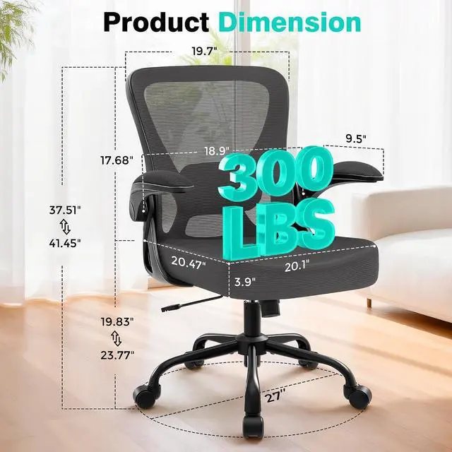 Alt view image 2 of 7 - AreShark Office Chair - Ergonomic Breathable Mesh Desk Chair with Adjustable Lumbar Support and Flip-up Armrests - Executive High Back Rolling Swivel Comfortable Computer Gaming Chair for Home Office