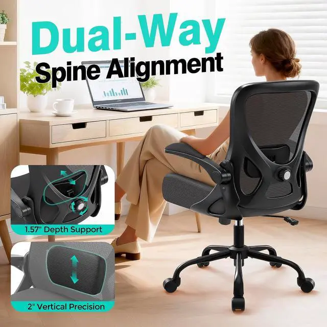 Alt view image 3 of 7 - AreShark Office Chair - Ergonomic Breathable Mesh Desk Chair with Adjustable Lumbar Support and Flip-up Armrests - Executive High Back Rolling Swivel Comfortable Computer Gaming Chair for Home Office