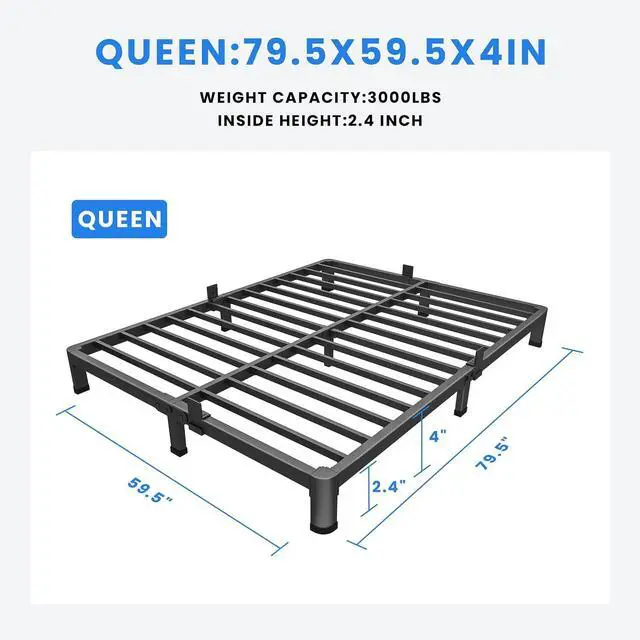 Alt view image 3 of 7 - MAF 4 Inch Queen Metal Platform Bed Frame with Round Corner Legs | Mattress Slide Stopper, 3000 LBS Heavy Duty Steel Slats Support, Noise Free, No Box Spring Needed, Easy Assembly, Anti-Slip