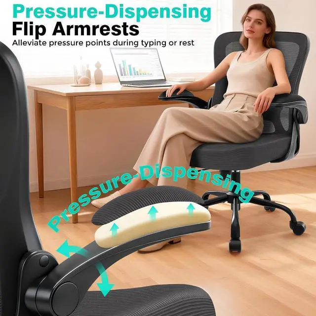 Alt view image 7 of 7 - AreShark Office Chair - Ergonomic Breathable Mesh Desk Chair with Adjustable Lumbar Support and Flip-up Armrests - Executive High Back Rolling Swivel Comfortable Computer Gaming Chair for Home Office