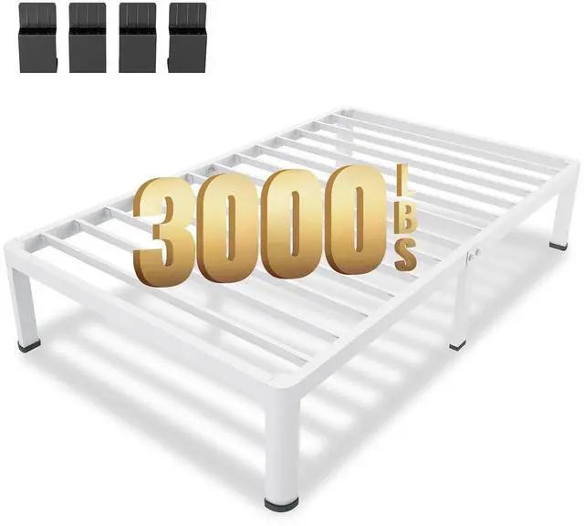 Main image of MAF 14 Inch Twin Metal Platform Bed Frame White with Round Corner Legs | Mattress Baffle, 3000 LBS Heavy Duty Steel Slat Support, Noise Free, No Box Spring Needed, Easy Assembly, 12.4" Storage Space