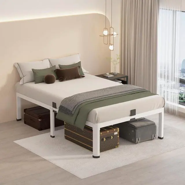 Alt view image 2 of 7 - MAF 14 Inch Twin Metal Platform Bed Frame White with Round Corner Legs | Mattress Baffle, 3000 LBS Heavy Duty Steel Slat Support, Noise Free, No Box Spring Needed, Easy Assembly, 12.4" Storage Space