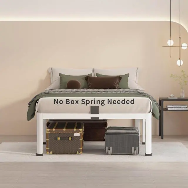 Alt view image 5 of 7 - MAF 14 Inch Twin Metal Platform Bed Frame White with Round Corner Legs | Mattress Baffle, 3000 LBS Heavy Duty Steel Slat Support, Noise Free, No Box Spring Needed, Easy Assembly, 12.4" Storage Space