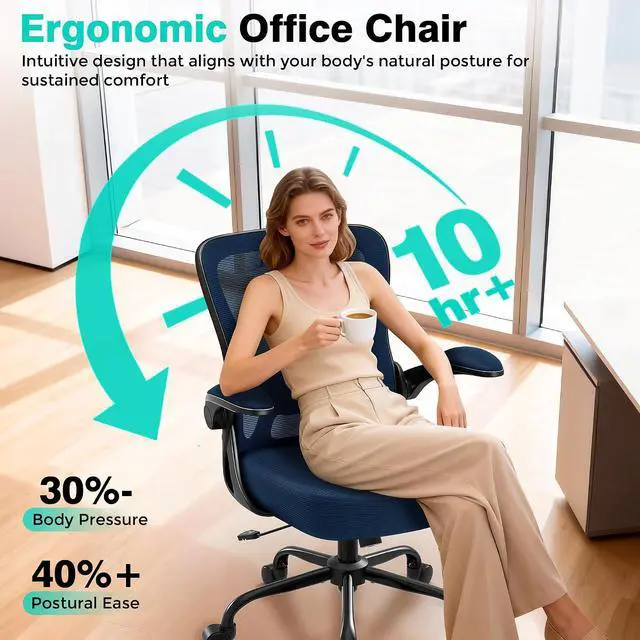 Alt view image 5 of 7 - AreShark Office Chair - Ergonomic Breathable Mesh Desk Chair with Adjustable Lumbar Support and Flip-up Armrests - Executive High Back Rolling Swivel Comfortable Computer Gaming Chair for Home Office