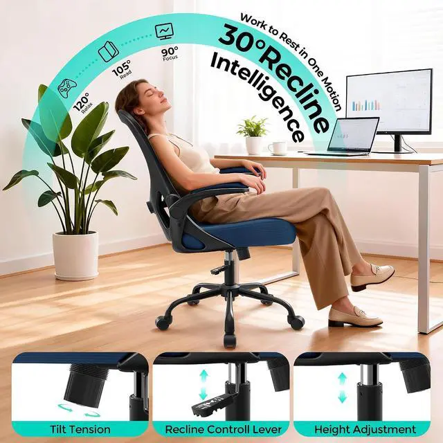 Alt view image 4 of 7 - AreShark Office Chair - Ergonomic Breathable Mesh Desk Chair with Adjustable Lumbar Support and Flip-up Armrests - Executive High Back Rolling Swivel Comfortable Computer Gaming Chair for Home Office