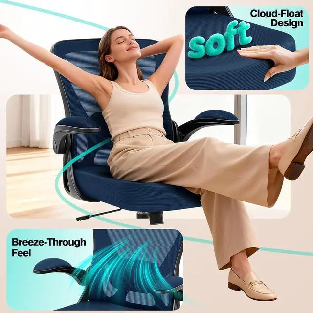 Alt view image 6 of 7 - AreShark Office Chair - Ergonomic Breathable Mesh Desk Chair with Adjustable Lumbar Support and Flip-up Armrests - Executive High Back Rolling Swivel Comfortable Computer Gaming Chair for Home Office