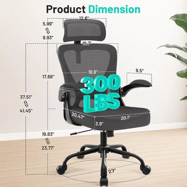 Alt view image 2 of 7 - AreShark Office Chair - Ergonomic Desk Chair Breathable Mesh Chair with 2D Headrest & Adjustable Lumbar Support - Executive High Back Rolling Swivel Computer Gaming Chair with Wheels Flip-up Armrests