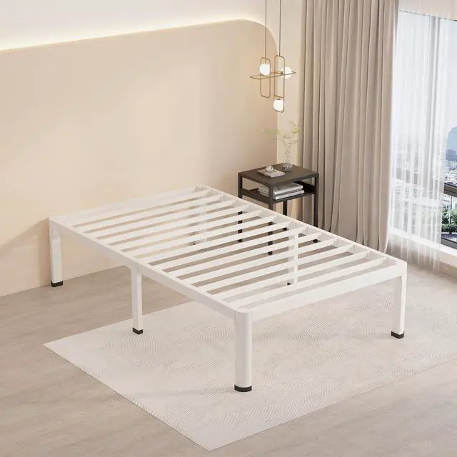 Alt view image 7 of 7 - MAF 14 Inch Twin Metal Platform Bed Frame White with Round Corner Legs | Mattress Baffle, 3000 LBS Heavy Duty Steel Slat Support, Noise Free, No Box Spring Needed, Easy Assembly, 12.4" Storage Space