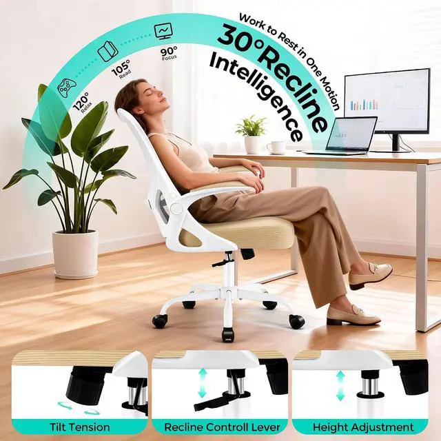 Alt view image 4 of 7 - AreShark Office Chair - Ergonomic Breathable Mesh Desk Chair with Adjustable Lumbar Support and Flip-up Armrests - Executive High Back Rolling Swivel Comfortable Computer Gaming Chair for Home Office
