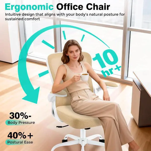 Alt view image 5 of 7 - AreShark Office Chair - Ergonomic Breathable Mesh Desk Chair with Adjustable Lumbar Support and Flip-up Armrests - Executive High Back Rolling Swivel Comfortable Computer Gaming Chair for Home Office