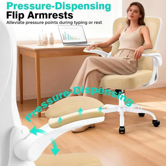 Alt view image 7 of 7 - AreShark Office Chair - Ergonomic Breathable Mesh Desk Chair with Adjustable Lumbar Support and Flip-up Armrests - Executive High Back Rolling Swivel Comfortable Computer Gaming Chair for Home Office